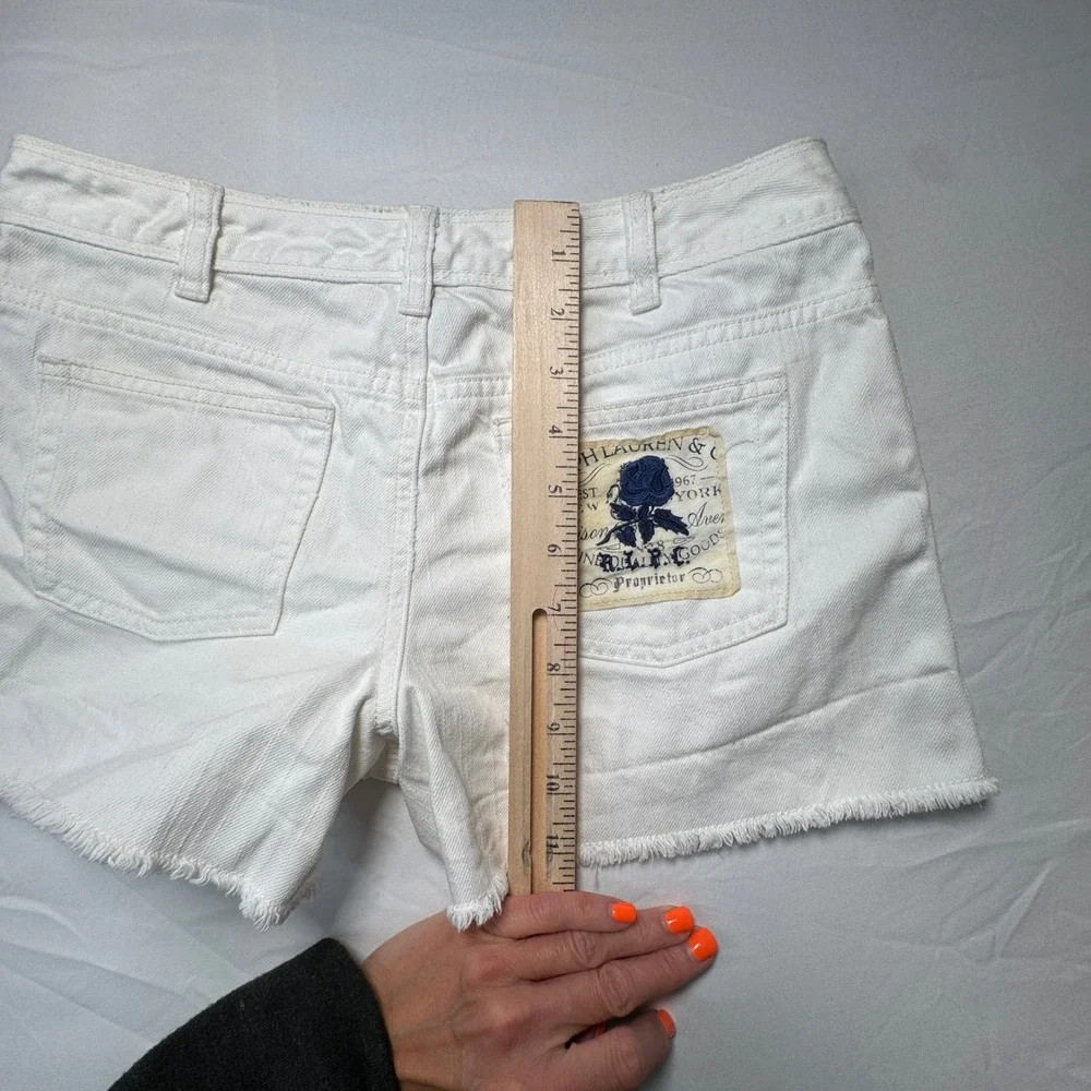 Ralph Lauren Denim Shorts Kids Size 14 White Raw Hem Blue Rose Patch Cotton
